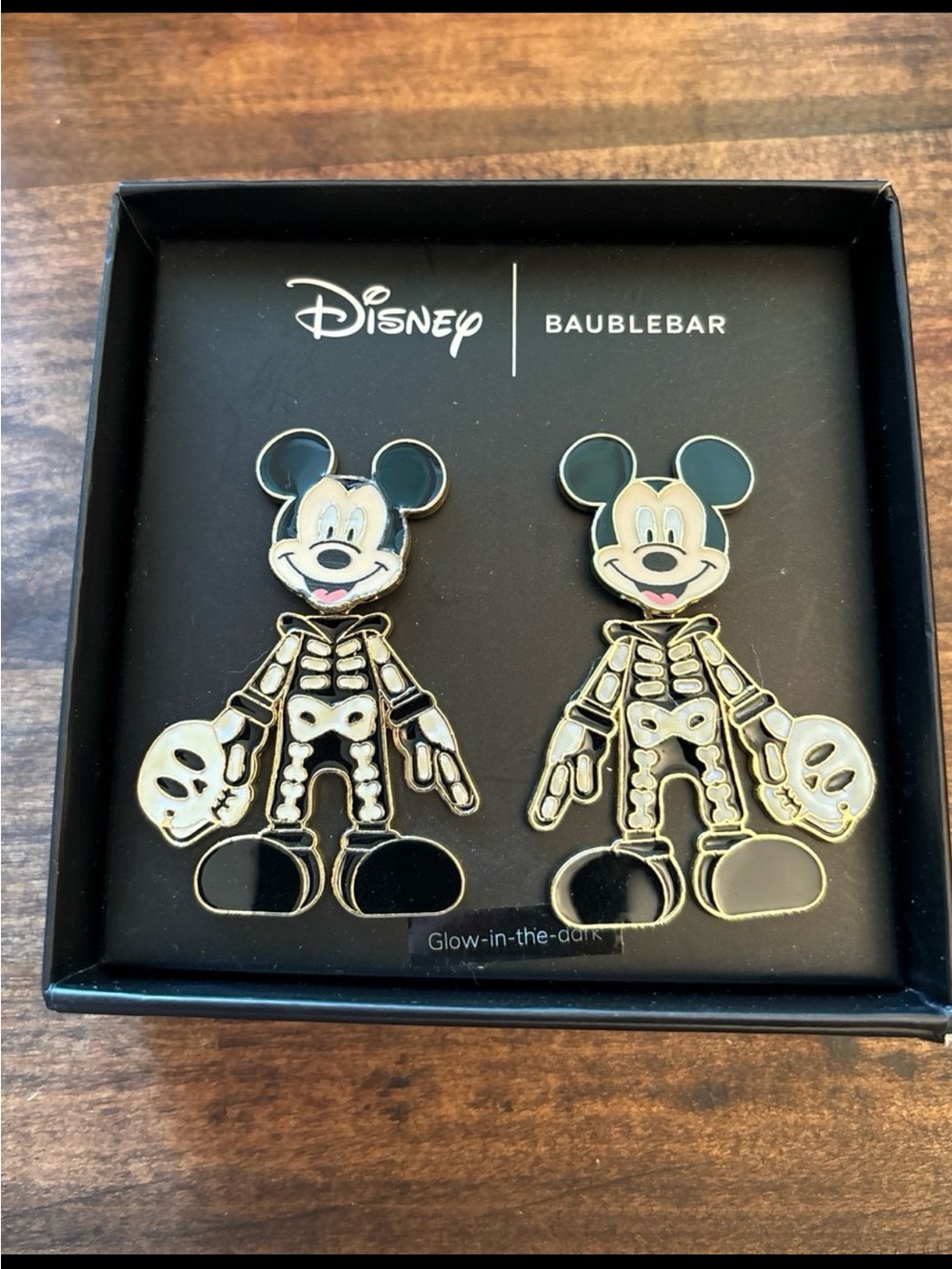 Disney x BaubleBar Black & Gold Mickey Skeleton Glow-in-the-Dark Earrings